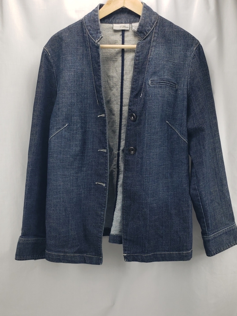 CHICO'S PLATINUM DENIM JEAN JACKET BLAZER L/ 12